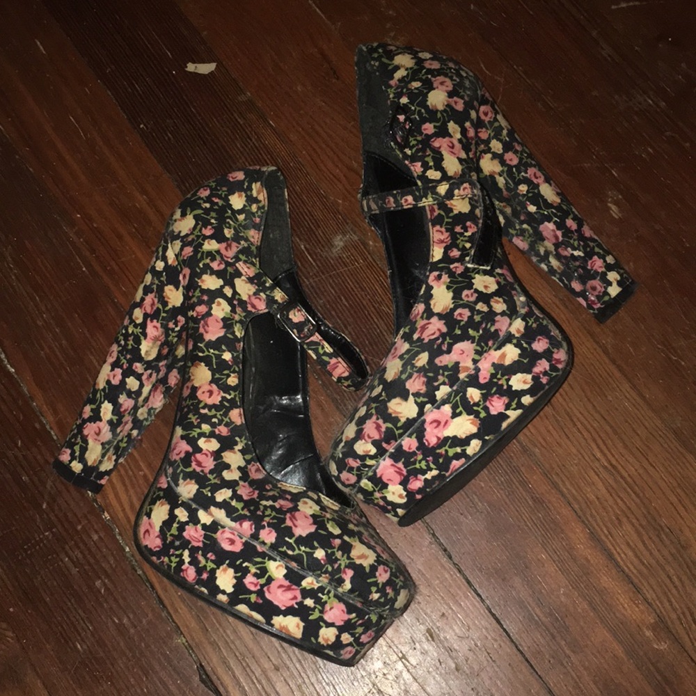 Chunky floral platform heels